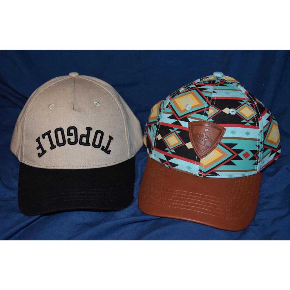 Lot of 2 Top Golf Hats Adjustable Upside Down And Aztec Pattern Caps